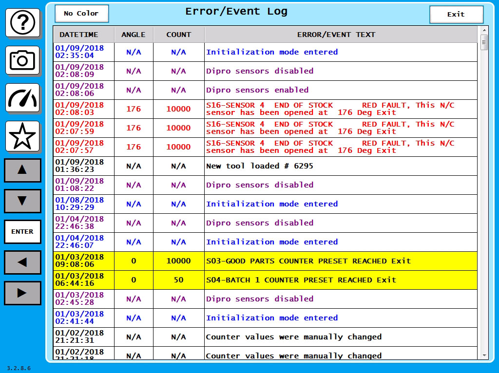 SmartPAC PRO Error/Event Log