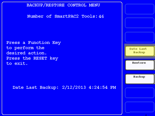 Figure 2 - SmartPAC 2 Backup/Restore Screen