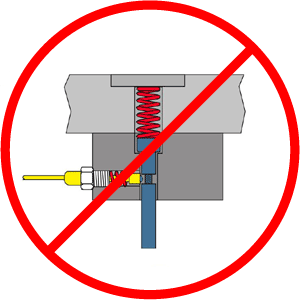 Static Normally Open (Yellow) sensors like this Misfeed Pilot should NEVER be installed In the upper die