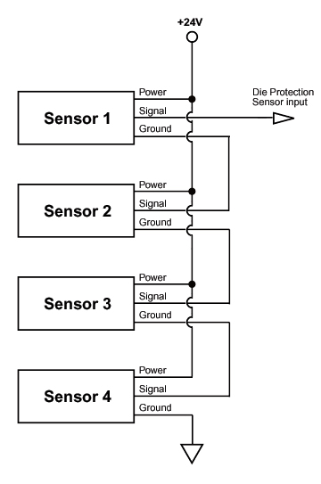 Four N/O sensors wired in series - This method is <b>NOT</b> recommended